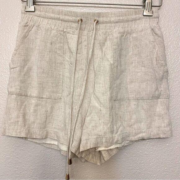 Allie Rose White ivory hi rise Elastic pull on coastal beachy shorts linen S - Picture 1 of 13